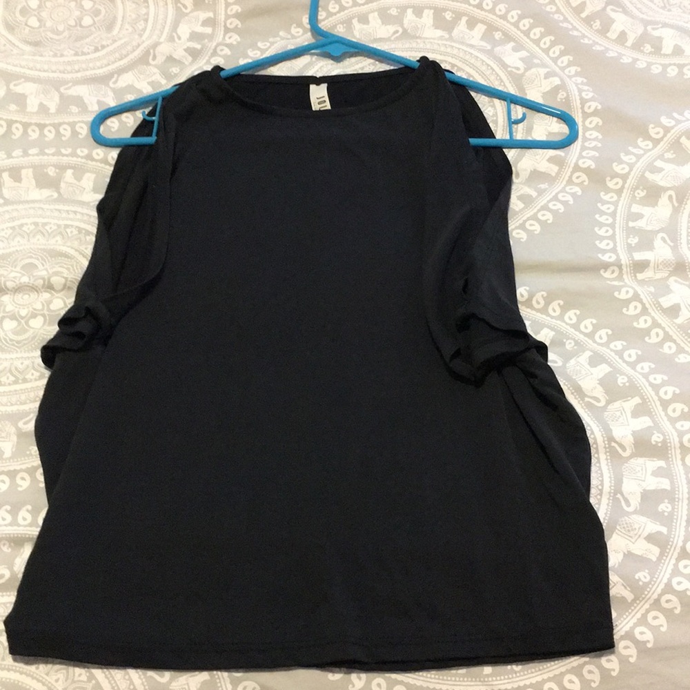 Float black butterfly open shoulder top!